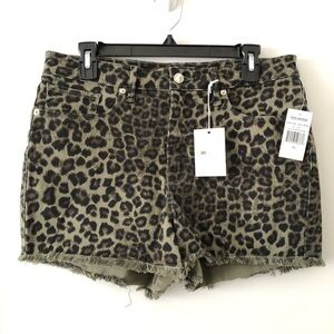 Good American Green Sage Leopard Cutoff Shorts 14